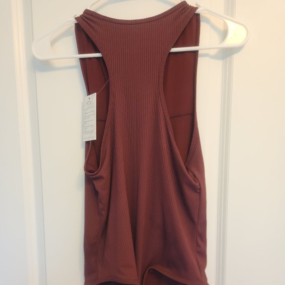 NWT Klassy Network High Neck Bramisuit Burgundy Racerback Bodysuit - size Medium